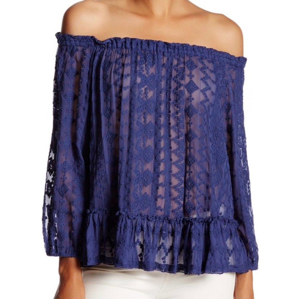 Rebecca Taylor Embroidered Off-Shoulder Silk Top